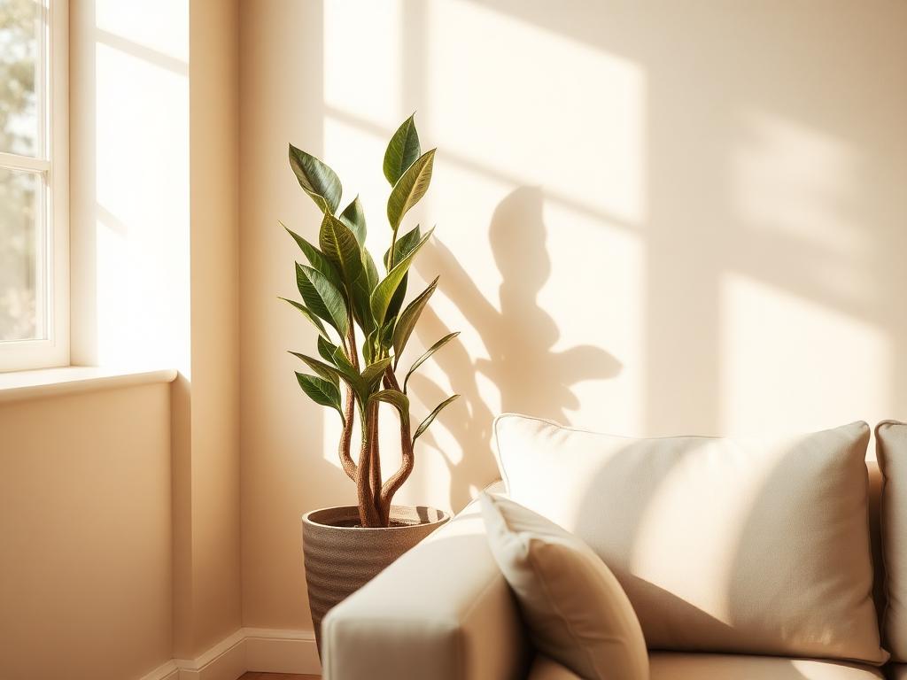 Warm sunlit living room corner used as example advertising creative